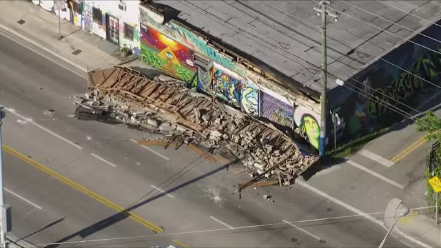 Commercial building’s overhang collapses on highway in Miami